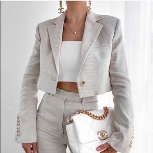 Zara limited edition cropped blazer, straw
